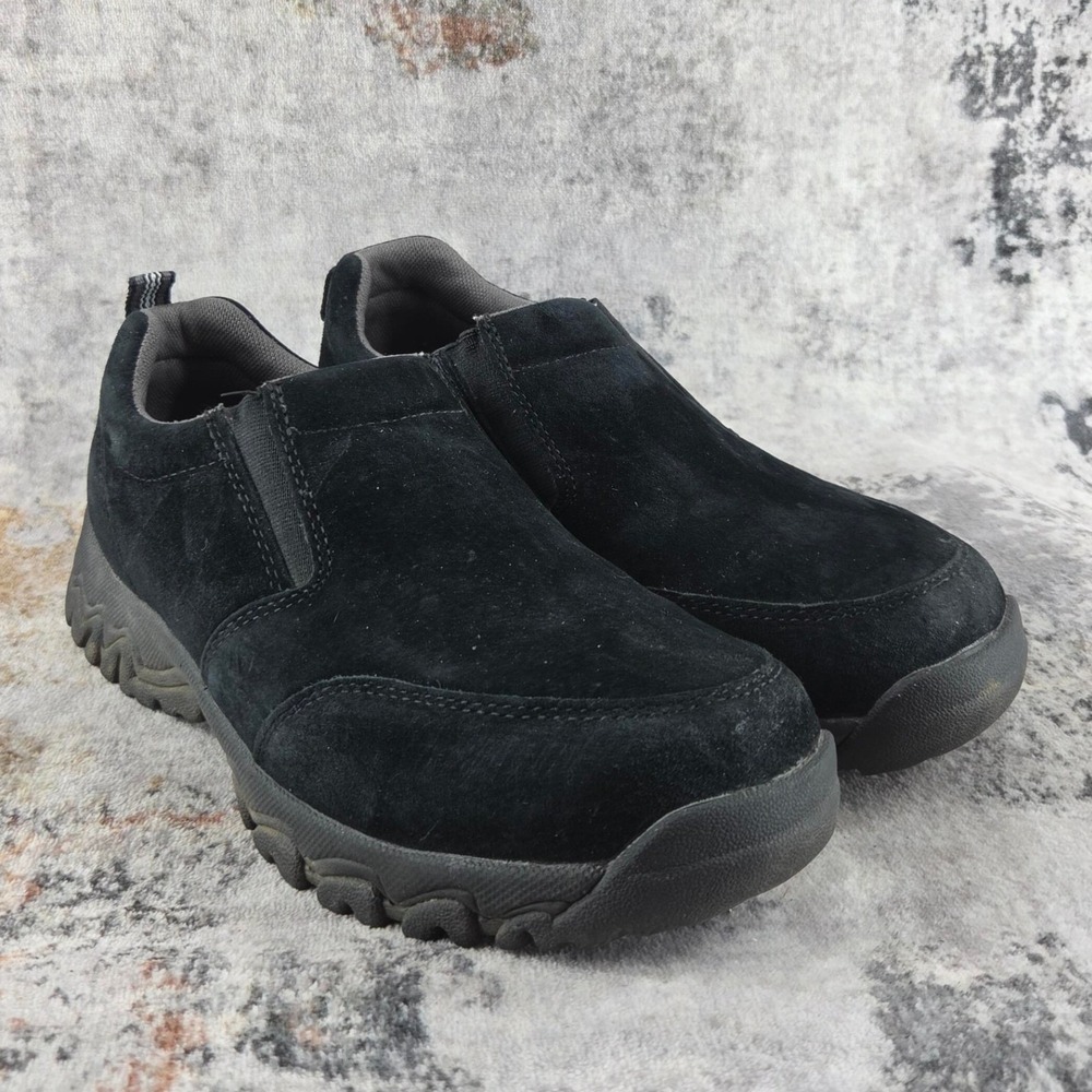 Duluth Trading Company Wild Boar Pig Suede Moc Shoes Mens 8.5 Wide Black Casual